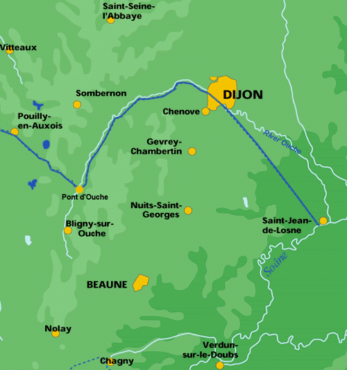 map of the southern section of the Burgundy Canal