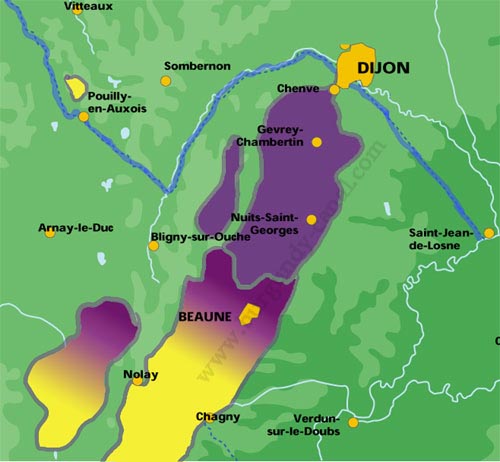 Map Cote de Beaune and Nuit wines