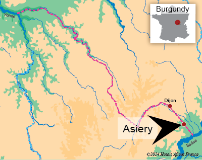 Map showing Asiery on the Burgundy Canal