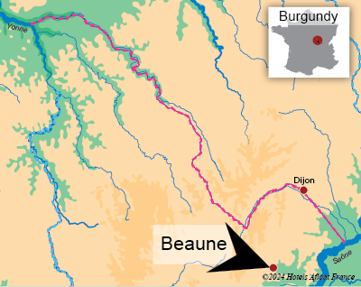 Map showing Beaune in Burgundy