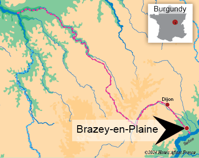 Map showing Brazey-en-Plaine on the Burgundy Canal