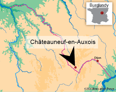 Map showing the castle Châteauneuf en Auxois