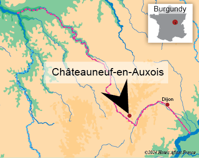 Map showing the village  Châteauneuf en Auxois