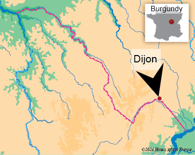 Map showing the city of Dijon and the Burgundy Canal