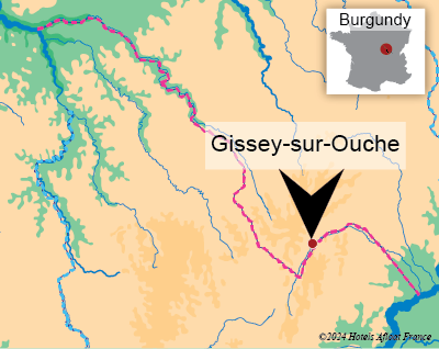 Map showing Gissey sur Ouche on the Burgundy Canal