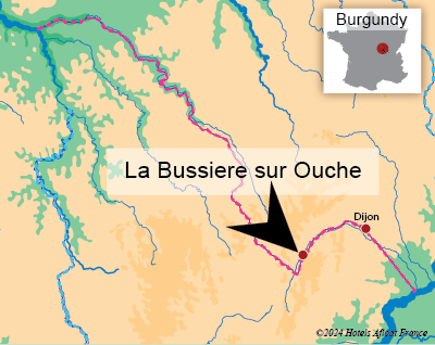 Map showing La Bussiere sur Ouche on the Burgundy Canal