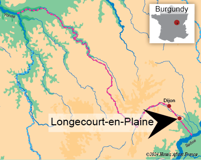 Map showing Longecourt-en-Plaine on the Burgundy Canal