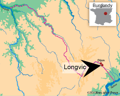 Map showing Longvic on the Burgundy Canal