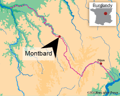 Map showing the town of Montbard