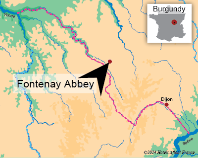 Map showing Fontenay Abbey in Burgundy