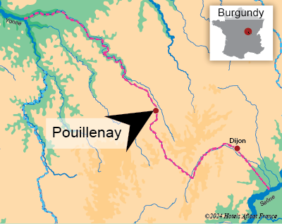 Map showing the village of Pouillenay