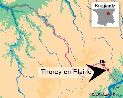 Map showing Thorey-en-Plaine on the Burgundy Canal