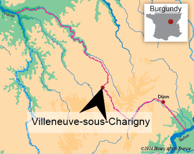 Map showing the village of Villeneuve-sous-Charigny